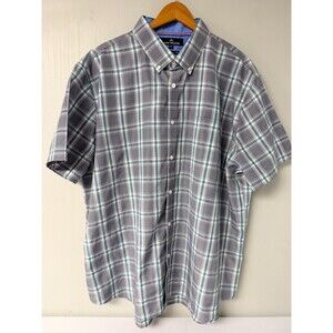 Classic Collection Men's 3XL Gray Teal Plaid Short Sleeve Button Shirt